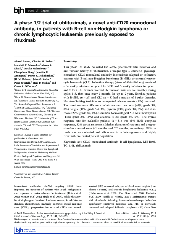 (PDF) A phase 1/2 trial of ublituximab, a novel anti-CD20 monoclonal ...