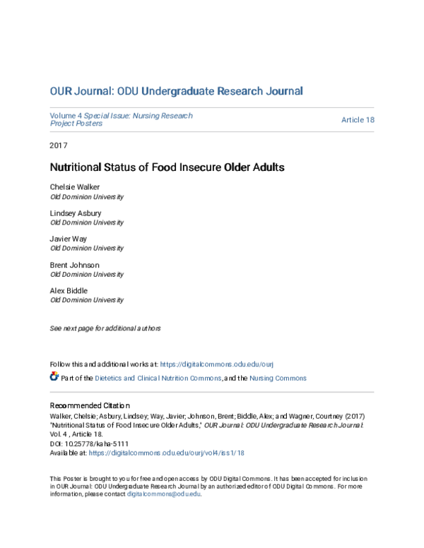 (PDF) Nutritional Status of Food Insecure Older Adults