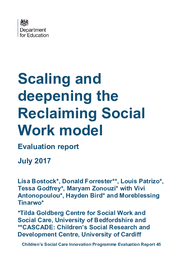 (PDF) Scaling and deepening the Reclaiming Social Work model ...