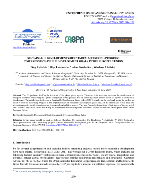 (PDF) SUSTAINABLE DEVELOPMENT GREEN INDEX: MEASURING PROGRESS TOWARDS ...