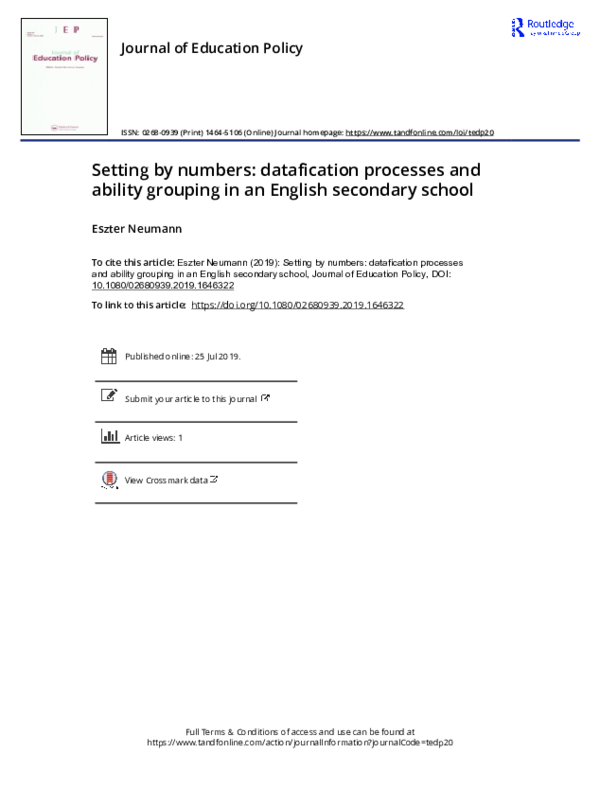 (PDF) Setting by numbers: datafication processes and ability grouping ...
