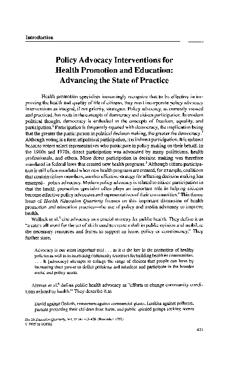 (PDF) Policy Advocacy Interventions for Health Promotion and Education ...