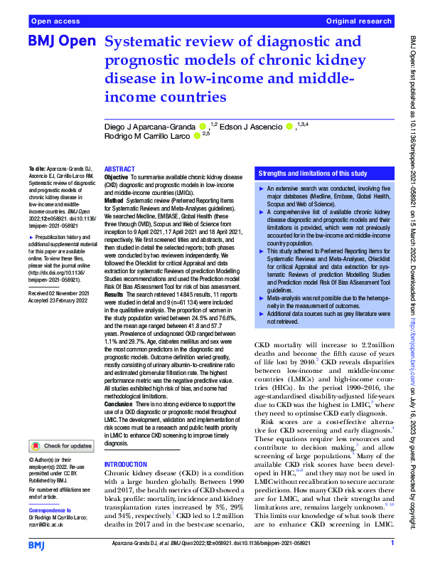 (PDF) Systematic review of diagnostic and prognostic models of chronic ...