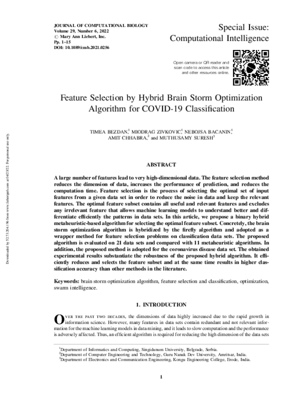(PDF) Feature Selection by Hybrid Brain Storm Optimization Algorithm ...