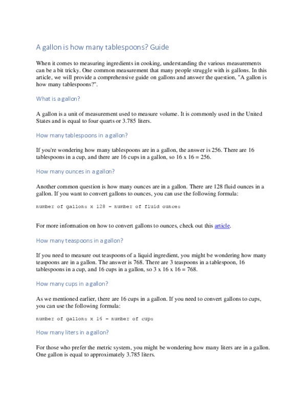 (PDF) A gallon is how many tablespoons? Guide Unedy Austa Academia.edu
