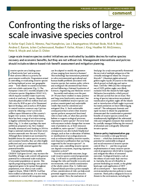 (PDF) Confronting the risks of large-scale invasive species control