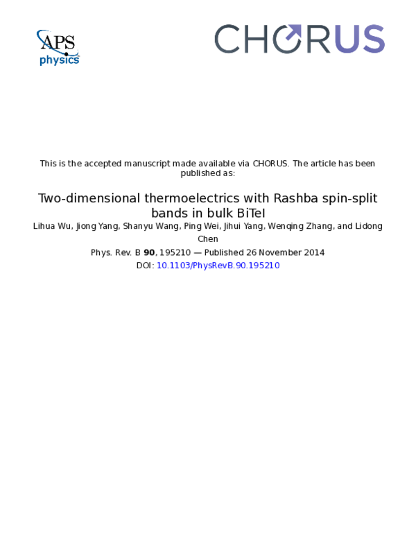 (PDF) Two-dimensional thermoelectrics with Rashba spin-split bands in ...