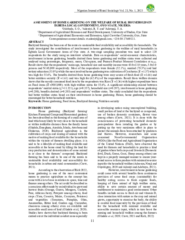 (PDF) ASSESSMENT OF HOME GARDENING ON THE WELFARE OF RURAL HOUSEHOLDS ...