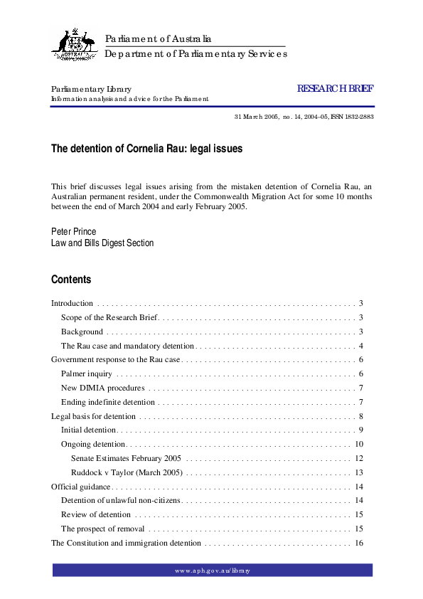 (PDF) The detention of Cornelia Rau: legal issues