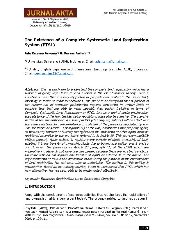 (PDF) The Existence of a Complete Systematic Land Registration System ...