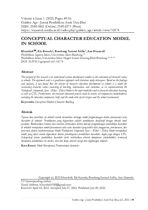 Pdf Conceptual Character Education Model In School