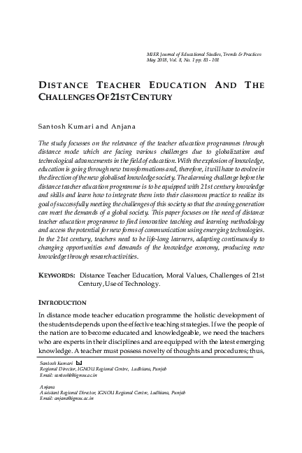 (PDF) Distance Teacher Education and the Challenges of 21st Century