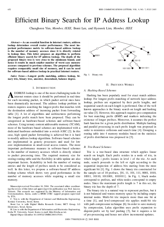 (PDF) Efficient binary search for IP address lookup