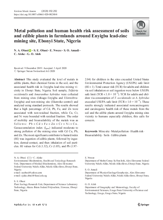 (PDF) Metal pollution and human health risk assessment of soils and