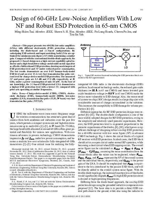 (PDF) Design of 60-GHz Low-Noise Amplifiers With Low NF and Robust ESD ...