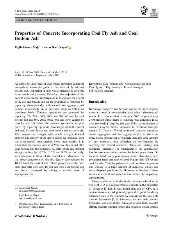 (PDF) Properties of Concrete Incorporating Coal Fly Ash and Coal Bottom Ash