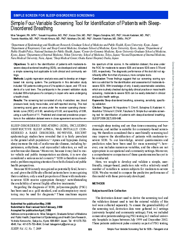 (PDF) Simple Four-Variable Screening Tool for Identifcation of Patients ...
