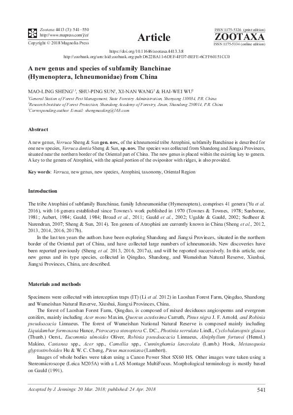 (PDF) A new genus and species of subfamily Banchinae (Hymenoptera ...