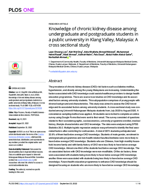(PDF) Knowledge of chronic kidney disease among undergraduate and ...