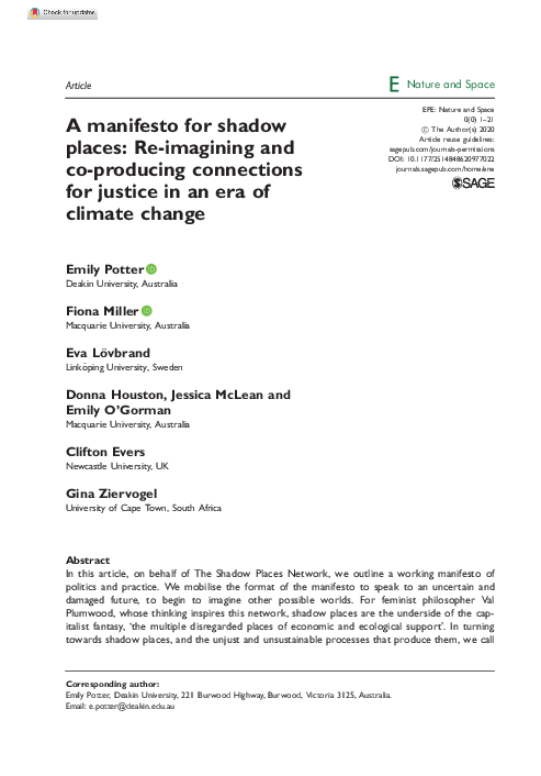 (PDF) A manifesto for shadow places: Re-imagining and co-producing ...