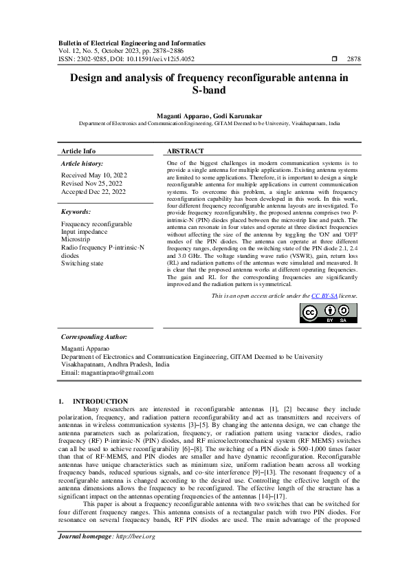 (PDF) Design and analysis of frequency reconfigurable antenna in S-band