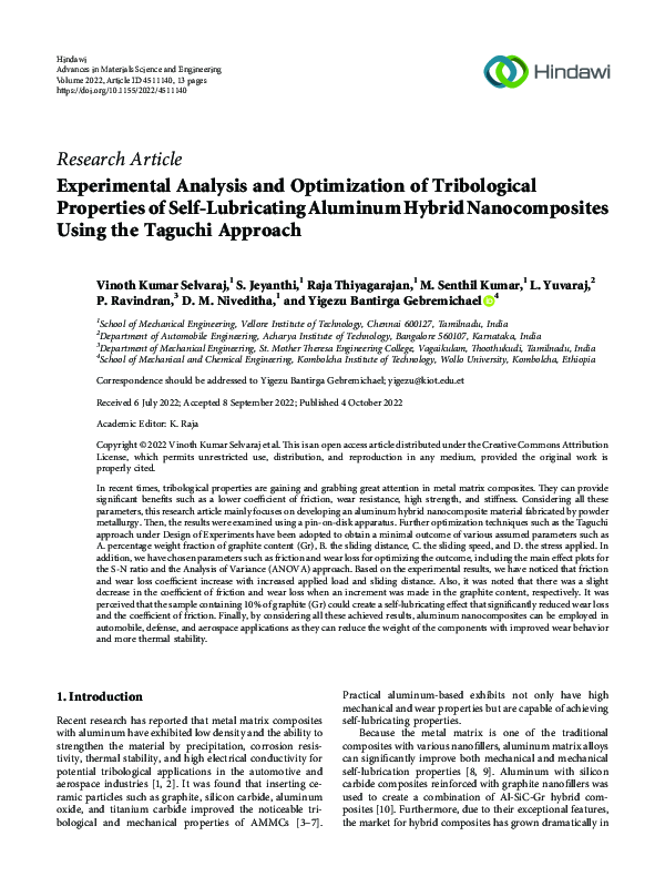 (PDF) Experimental Analysis and Optimization of Tribological Properties ...