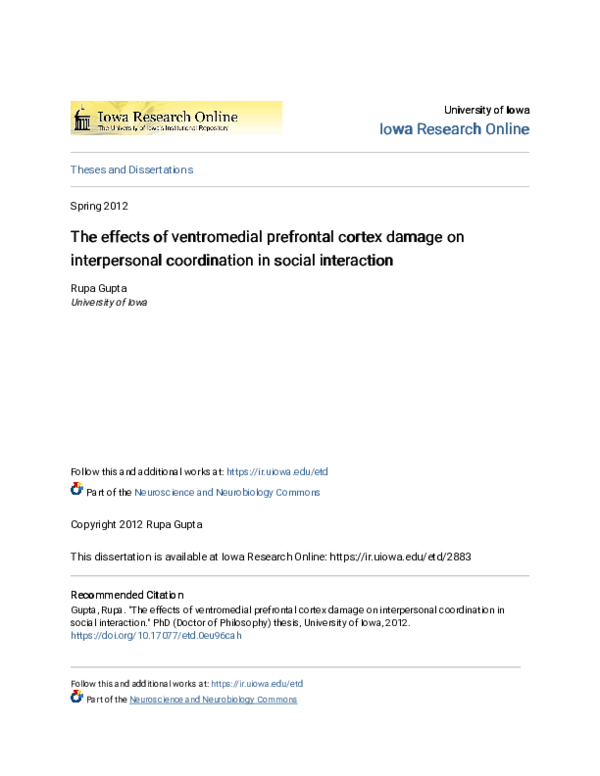 (PDF) The effects of ventromedial prefrontal cortex damage on ...