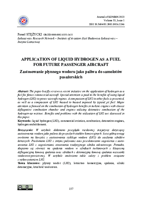 (PDF) Application of liquid hydrogen as a fuel for future passenger ...