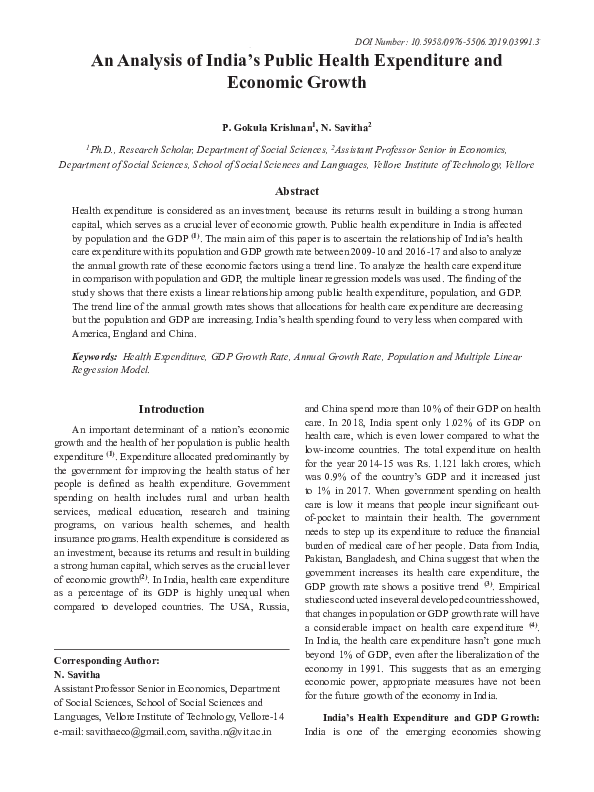 (PDF) An Analysis of India's Public Health Expenditure and Economic Growth