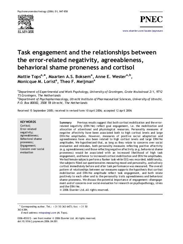 (PDF) Task engagement and the relationships between the error-related ...