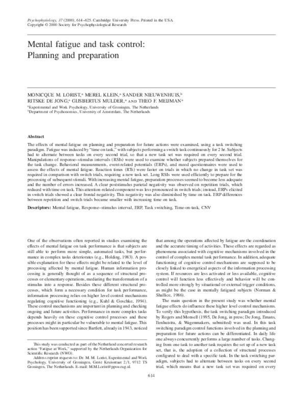 (PDF) Mental fatigue and task control: Planning and preparation