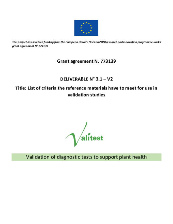 (PDF) VALITEST - D3.1 List of the criteria the reference materials have ...