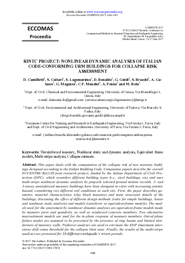 (PDF) Rintc Project: Nonlinear Dynamic Analyses of Italian Code ...