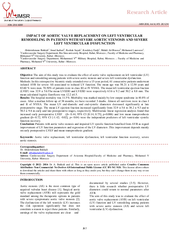 (PDF) Impact of Aortic Valve Replacement on Left Ventricular Remodeling ...