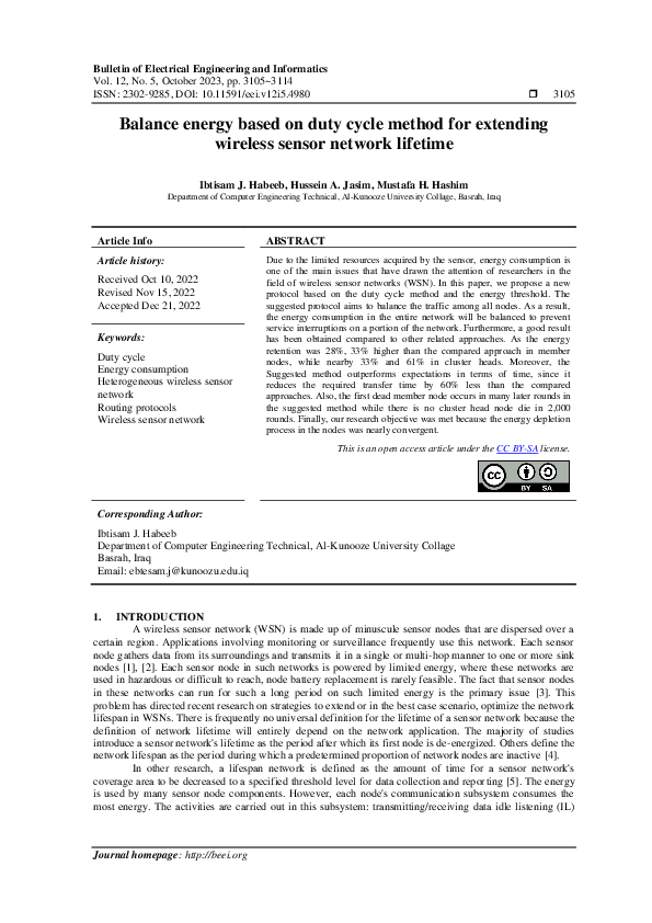 (PDF) Balance energy based on duty cycle method for extending wireless ...