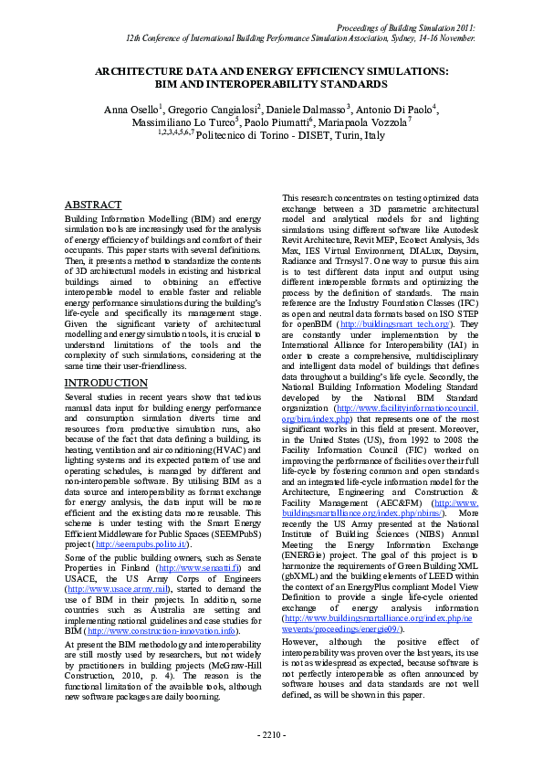 (PDF) Architecture data and energy efficiency simulations: BIM and ...