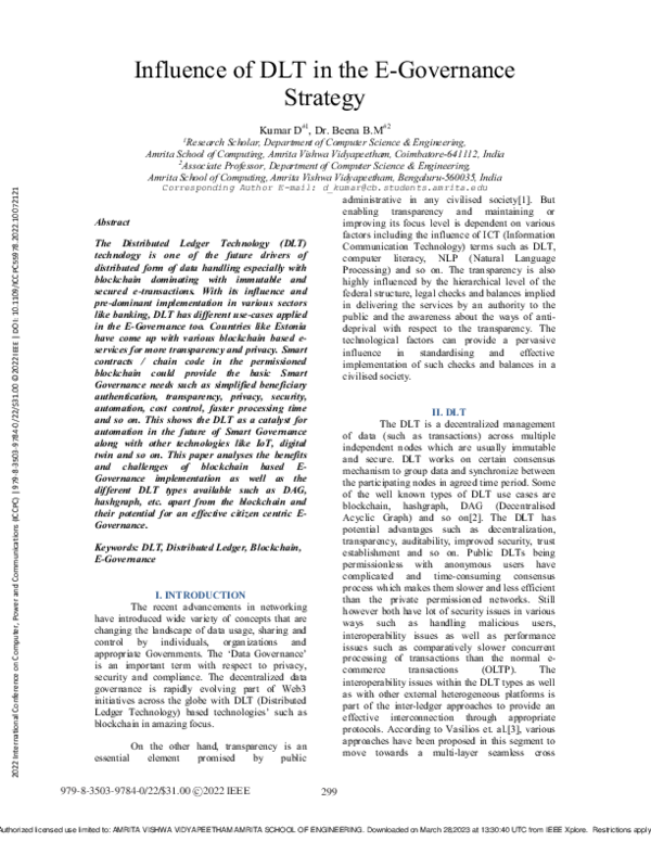 (PDF) Influence of DLT in the E-Governance Strategy