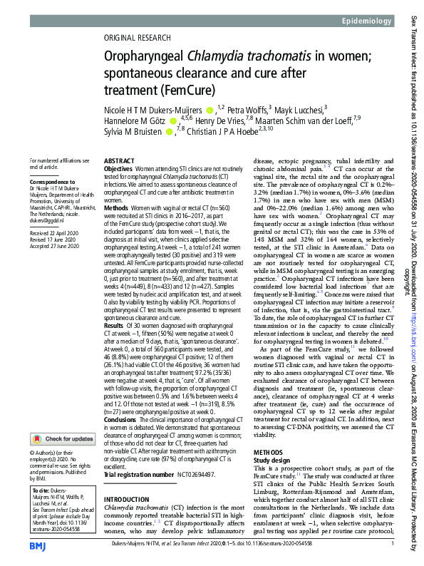 (PDF) Oropharyngeal Chlamydia trachomatis in women; spontaneous ...