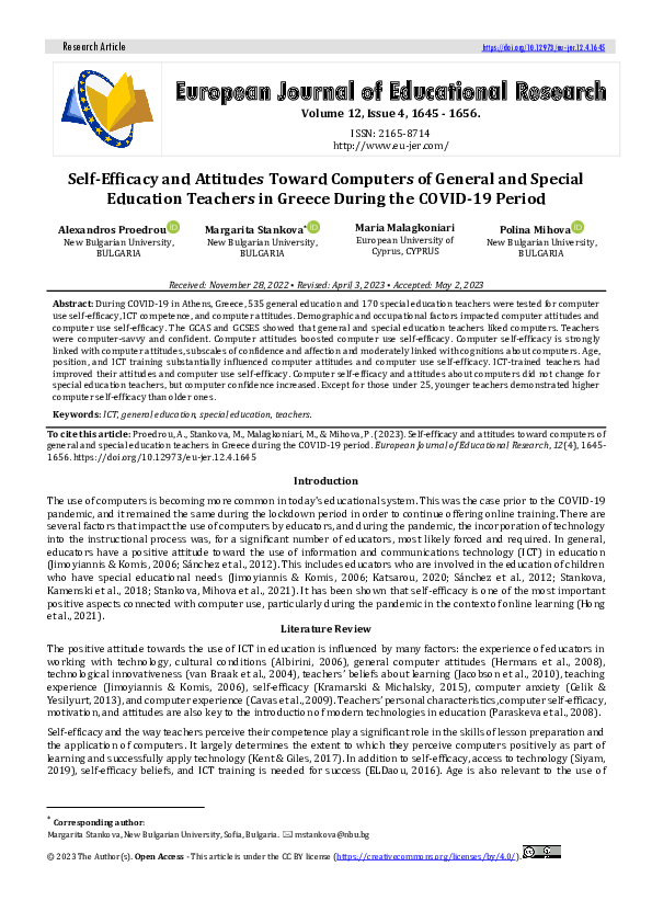 (PDF) Self-Efficacy and Attitudes Toward Computers of General and ...