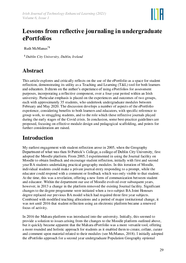 (PDF) Lessons from reflective journaling in undergraduate eportfolios