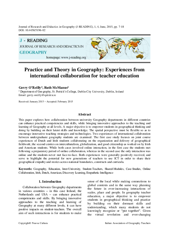 (PDF) Practice and Theory in Geography: Experiences from international ...