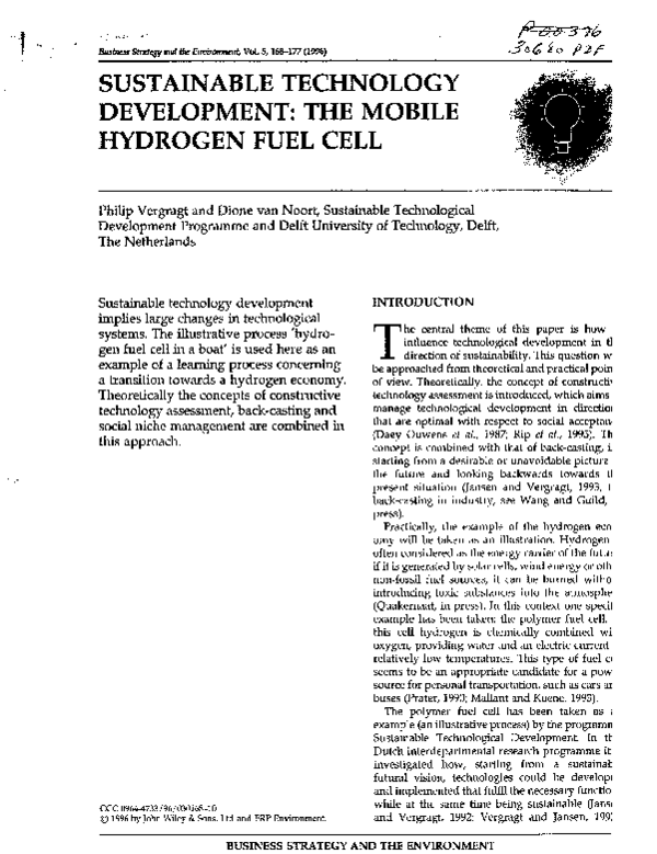(PDF) Sustainable Technology Development: The Mobile Hydrogen Fuel Cell