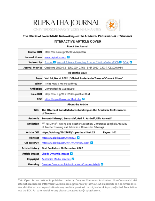 (PDF) The Effects of Social Media Networking on the Academic ...