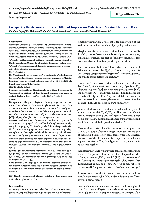 (PDF) Comparing the Accuracy of Three Different Impression Materials in ...