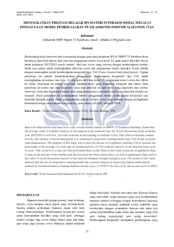(PDF) Jurnal Pendidikan Volume 1 Nomor 1 Tahun