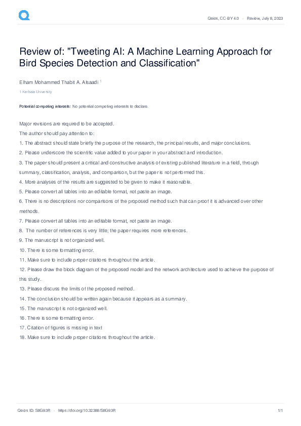 (PDF) Review of: "Tweeting AI: A Machine Learning Approach for Bird ...