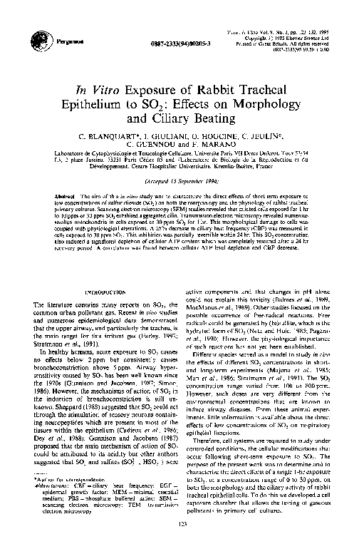 (PDF) In vitro exposure of rabbit tracheal epithelium to SO2: Effects ...