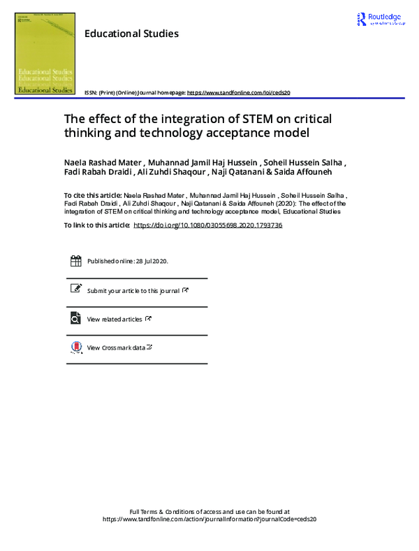 (PDF) The effect of the integration of STEM on critical thinking and ...