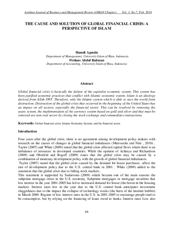 (PDF) The Cause and Solution of Global Financial Crisis : A Perspective ...