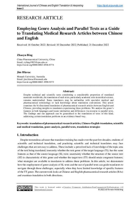 (PDF) Employing Genre Analysis and Parallel Texts as a Guide to ...